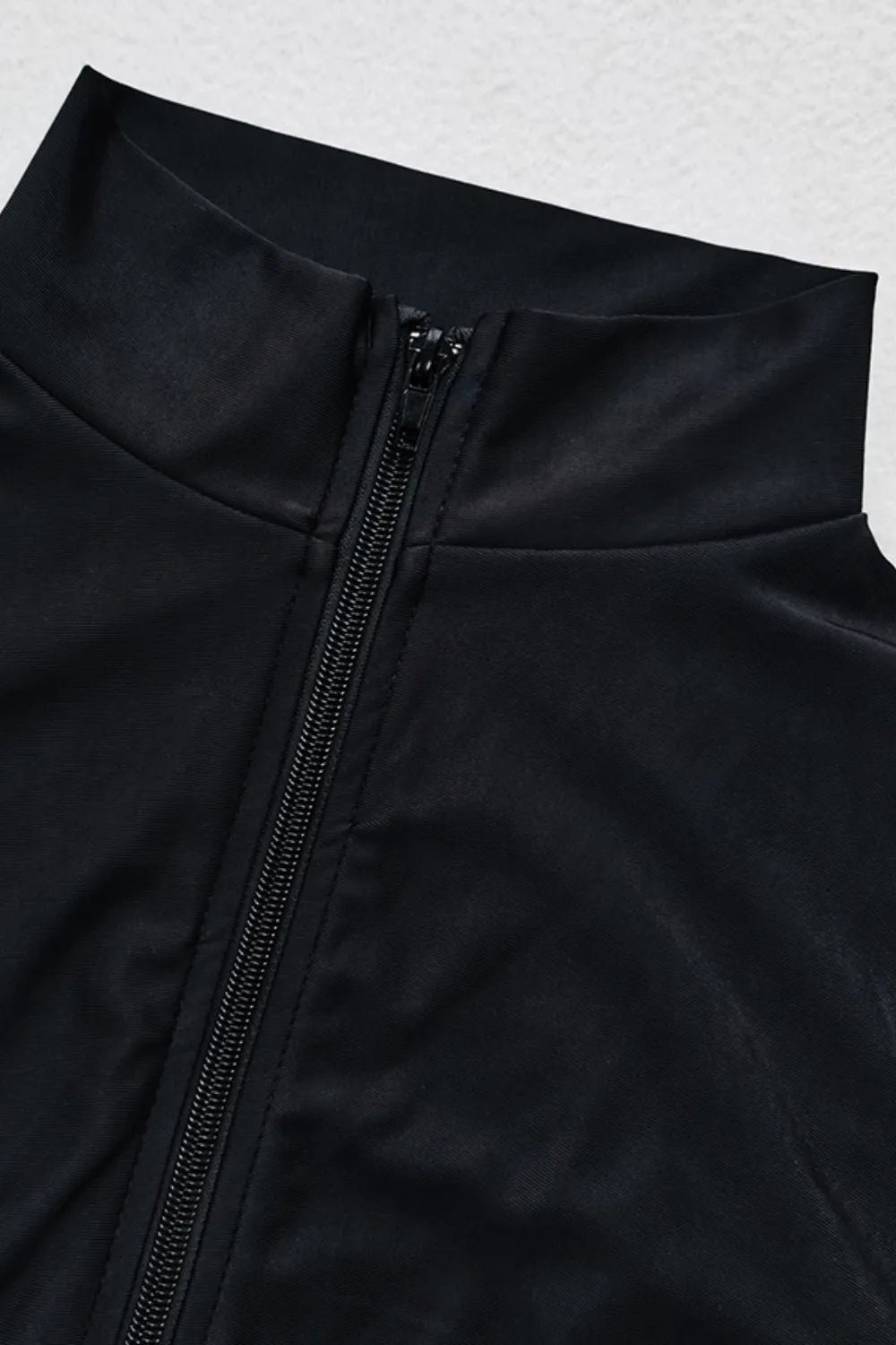 Zip Up Long Sleeve One-Piece Swimwear - Black - View 10