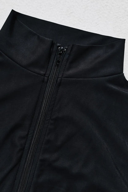 Zip Up Long Sleeve One-Piece Swimwear - Black - View 10