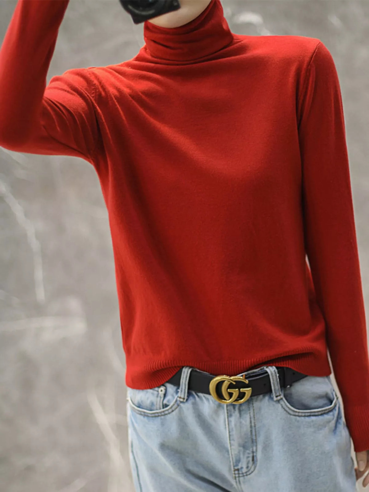 Full Size Slim-Fit Turtleneck Knit Top Plus Size - Vermilion Red - View 27