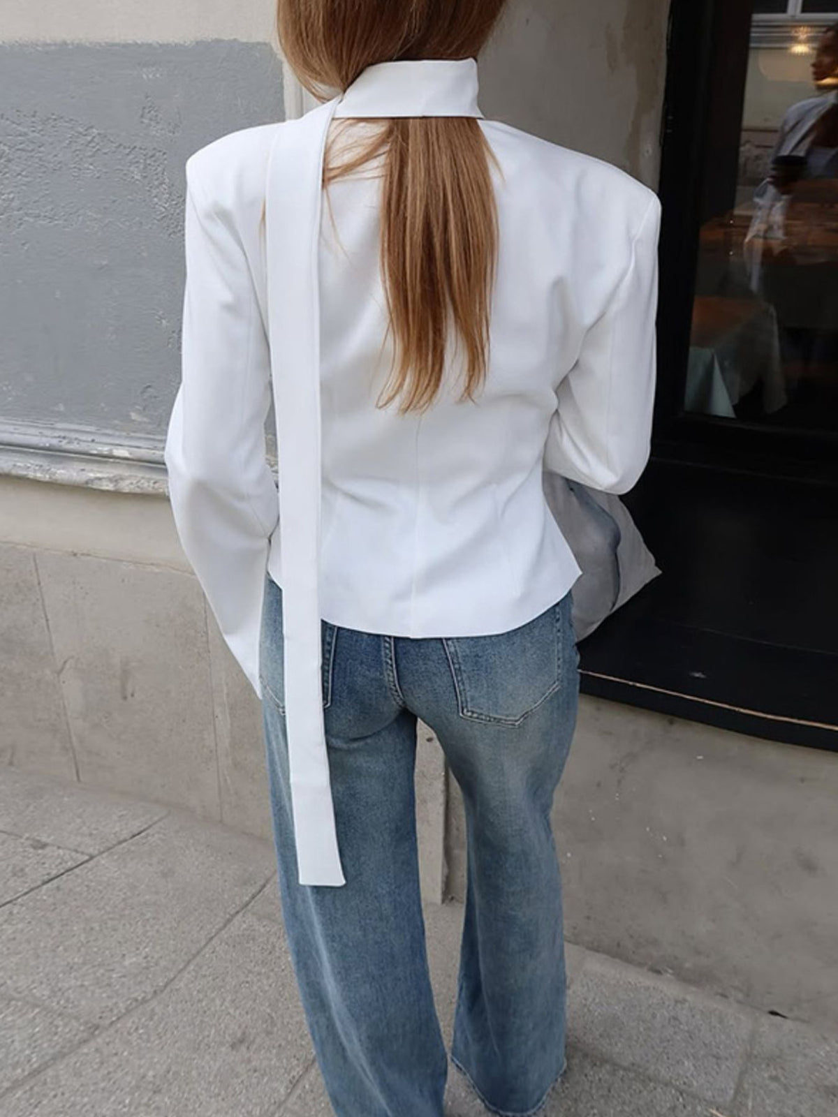 Button Up Long Sleeve Blazer - White - View 6