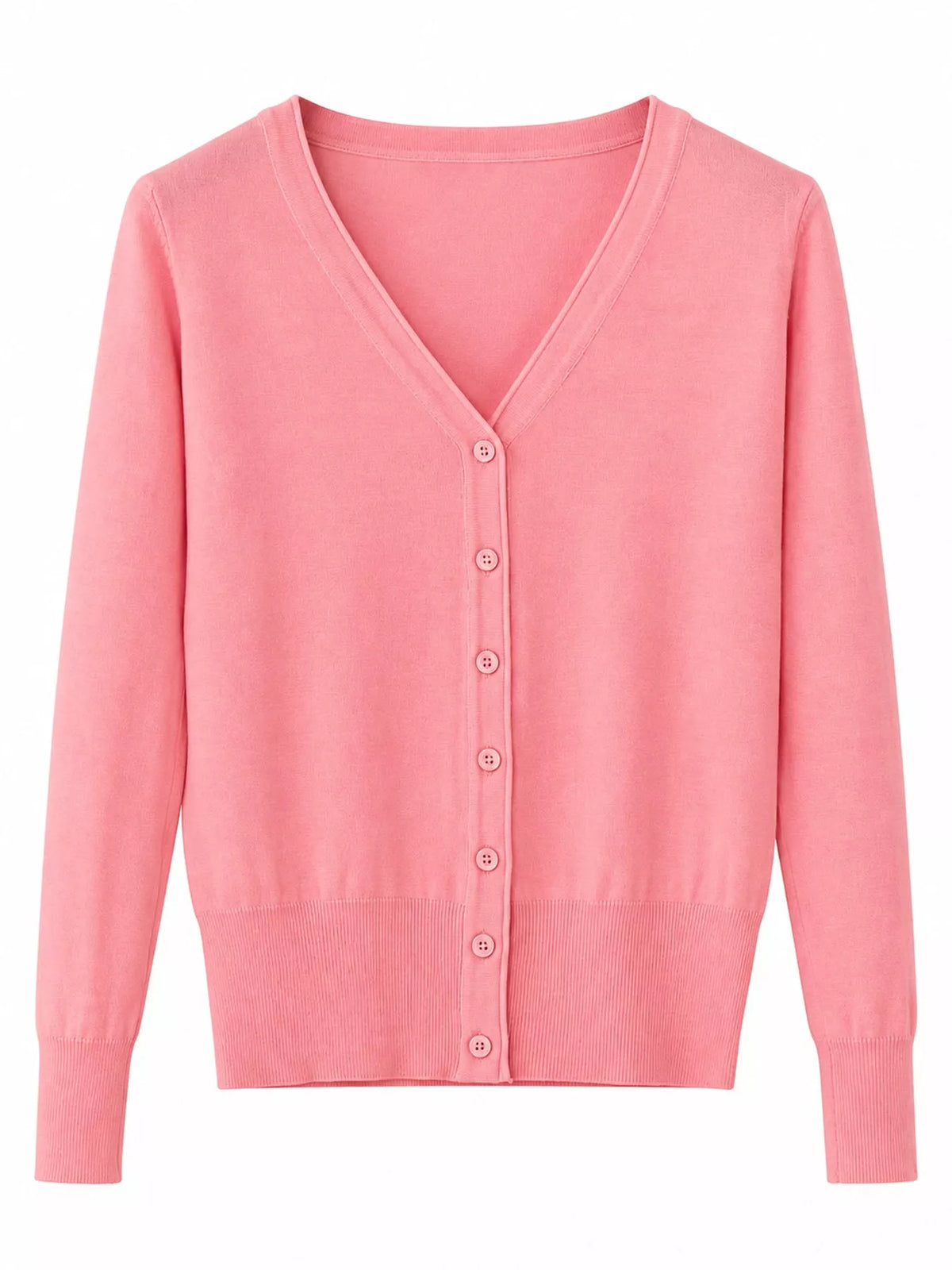 Classic V-Neck Button-Down Knit Cardigan - Pink - View 10