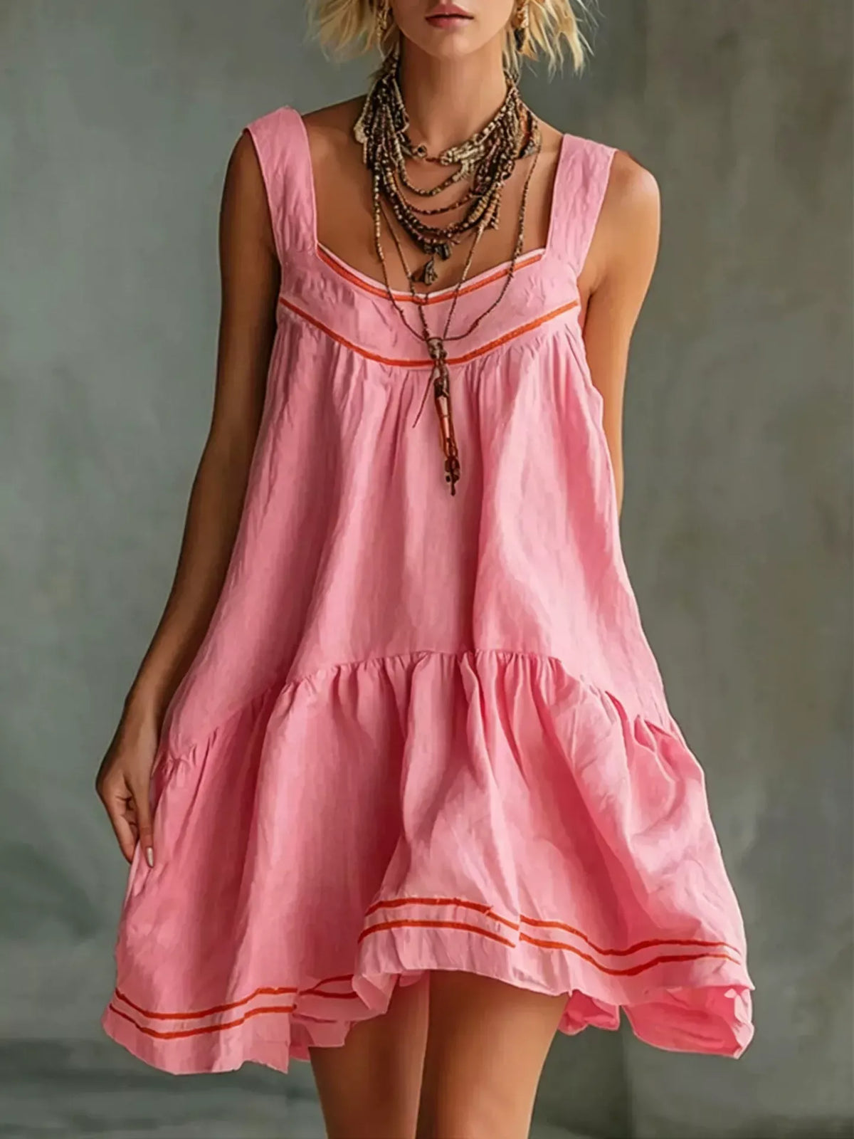 Full Size Sleeveless Tiered Mini Dress Plus Size - Pink - View 1