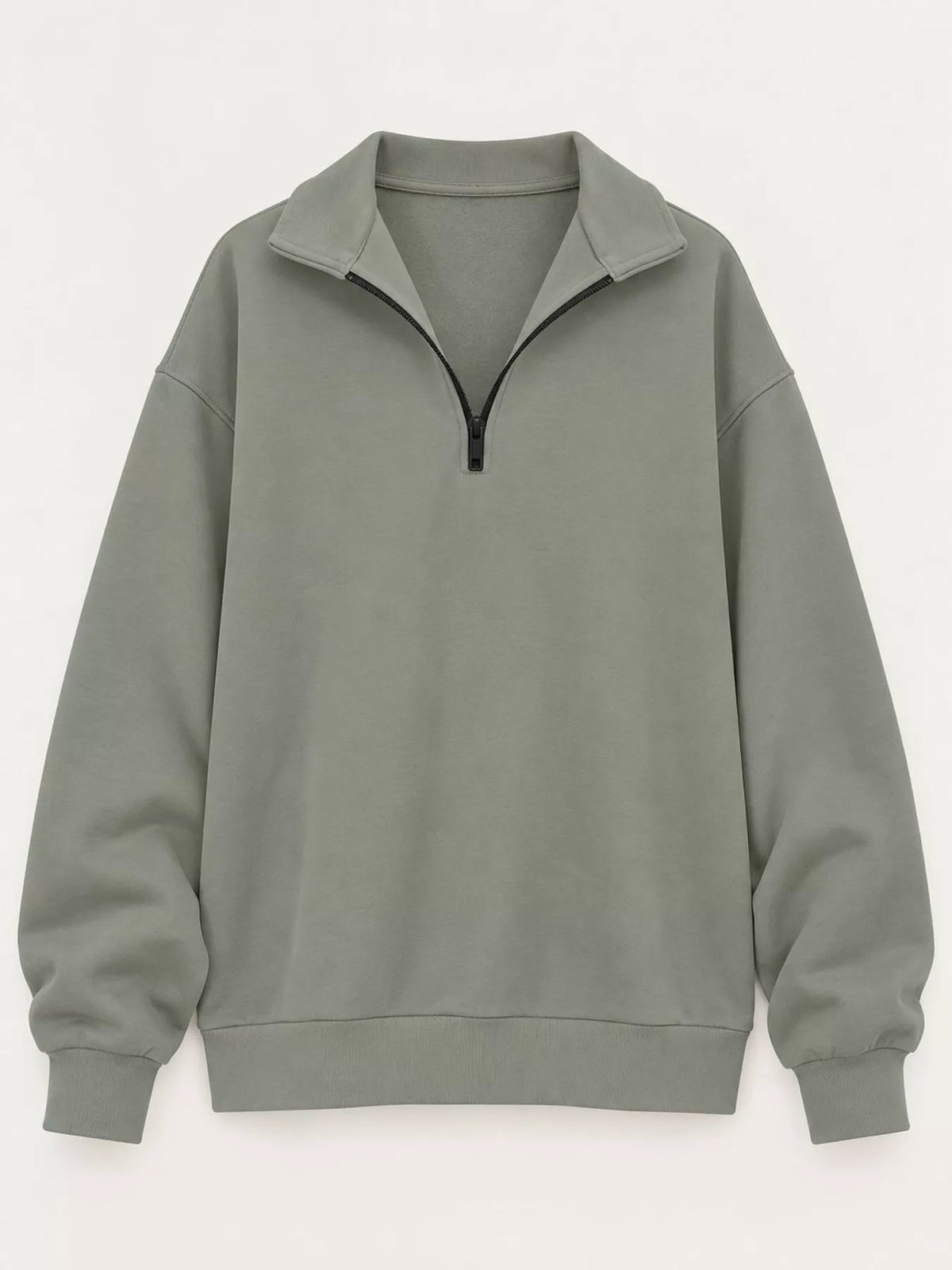 Full Size Quarter-Zip Dropped Shoulder Sweatshirt Plus Size - Light Gray - View 3
