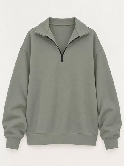 Full Size Quarter-Zip Dropped Shoulder Sweatshirt Plus Size - Light Gray - View 3