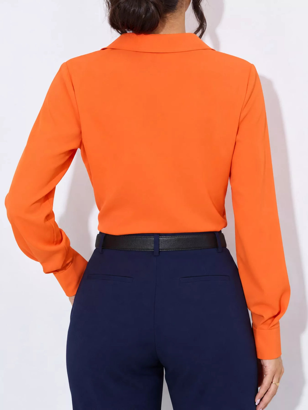 Button Up Long-Sleeve Shirt - Bright Orange - View 83