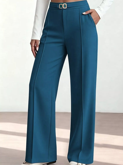 High-Waisted Wide-Leg Pants - Peacock Blue - View 3