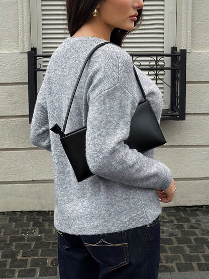 Ribbed Knit Button-Down Cardigan - Gray - View 5