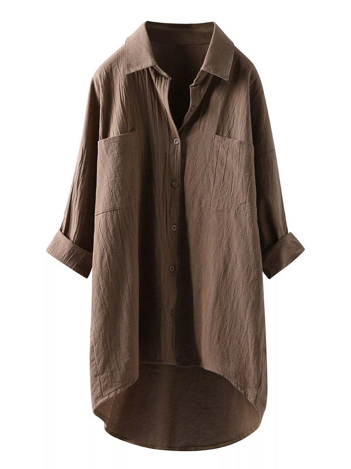 Full Size Casual Button-Down Shirt with Dual Chest Pockets Plus Size - Khaki - View 13