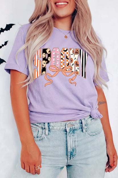 Halloween Spooky Letter Graphic Round Neck Casual T Shirt - All Colors - View 1