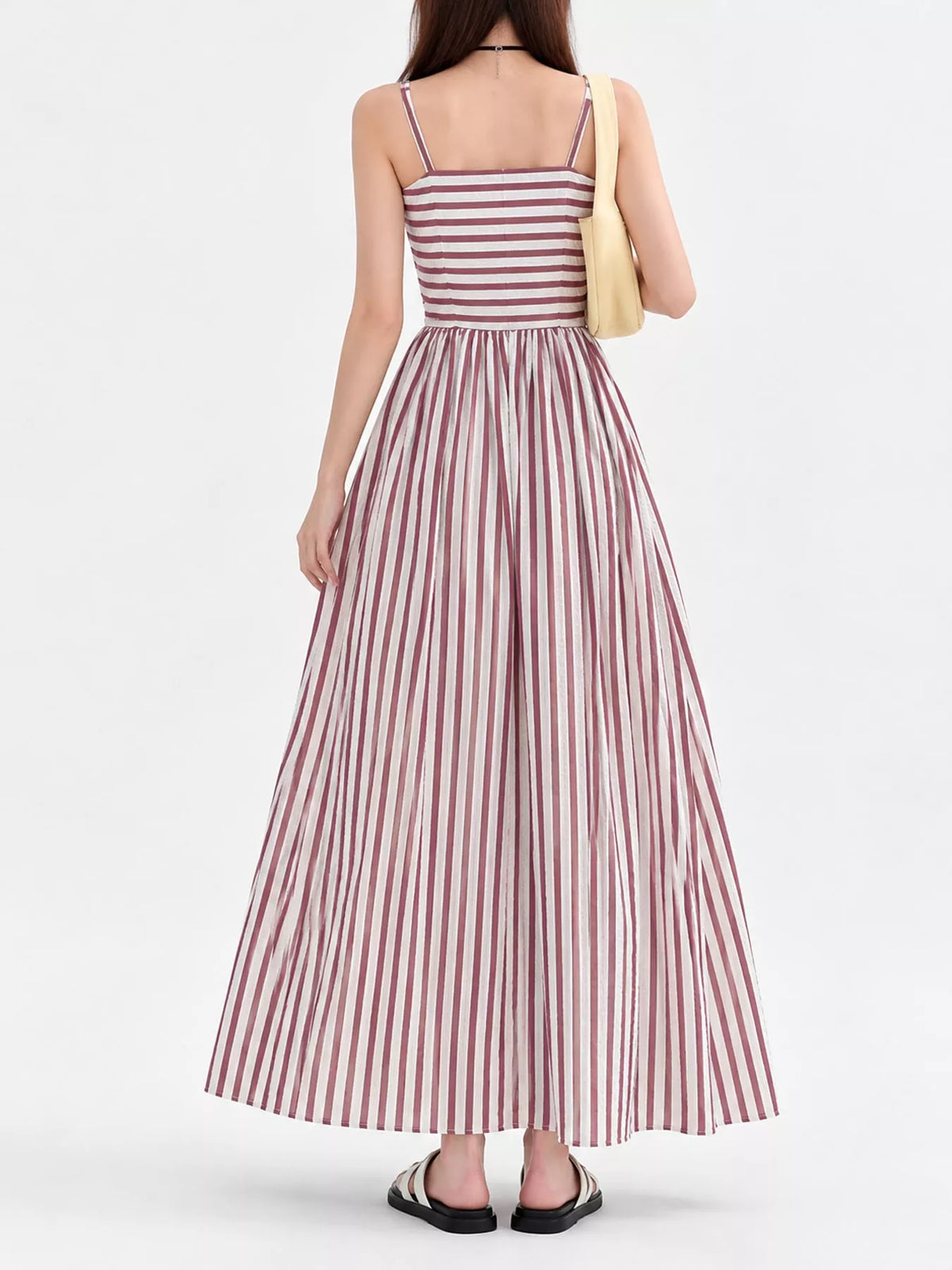 Striped Spaghetti Strap A-Line Maxi Dress - Pink - View 11