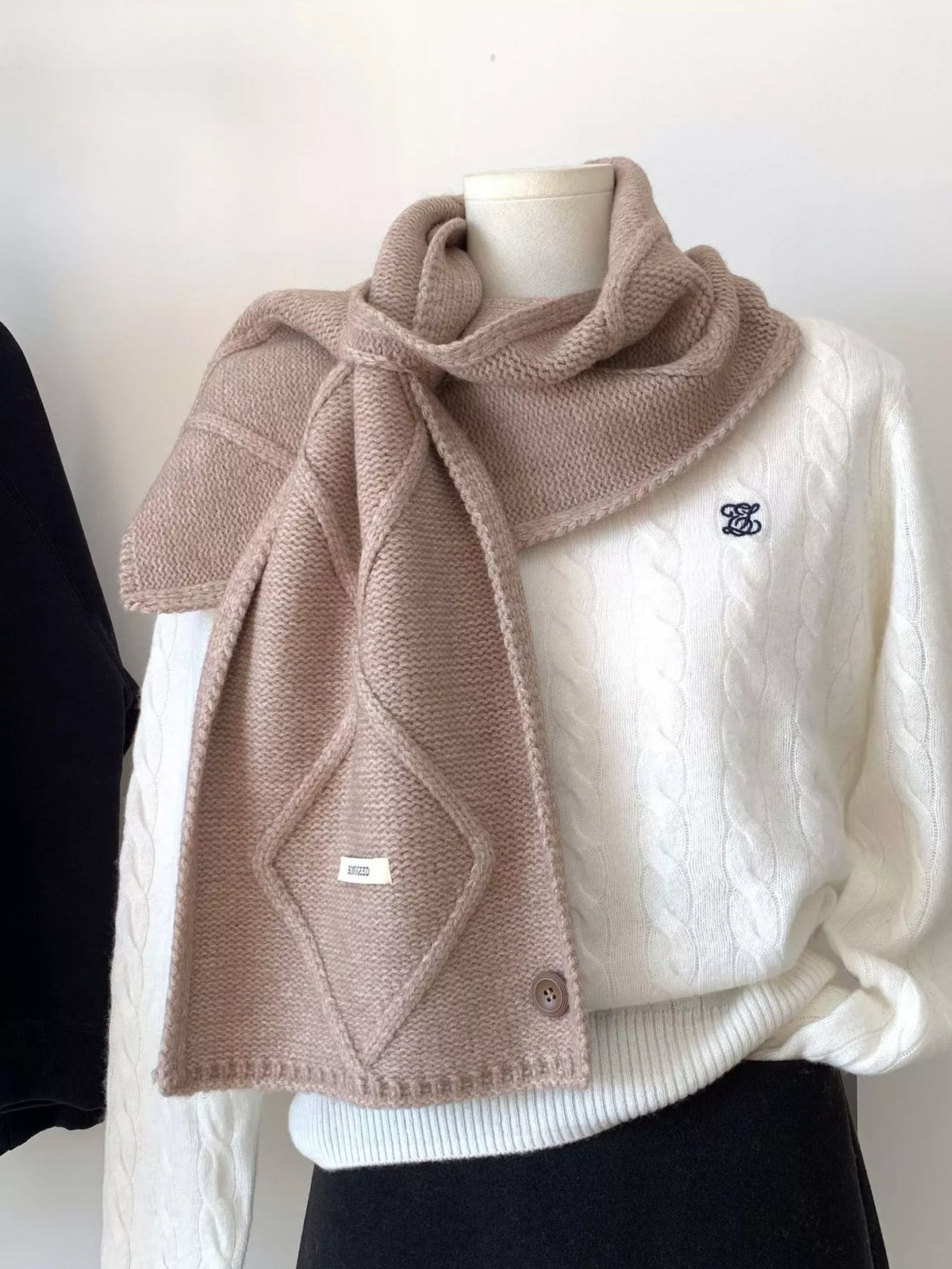 Solid Color Knitted Winter Scarf - Khaki - View 10