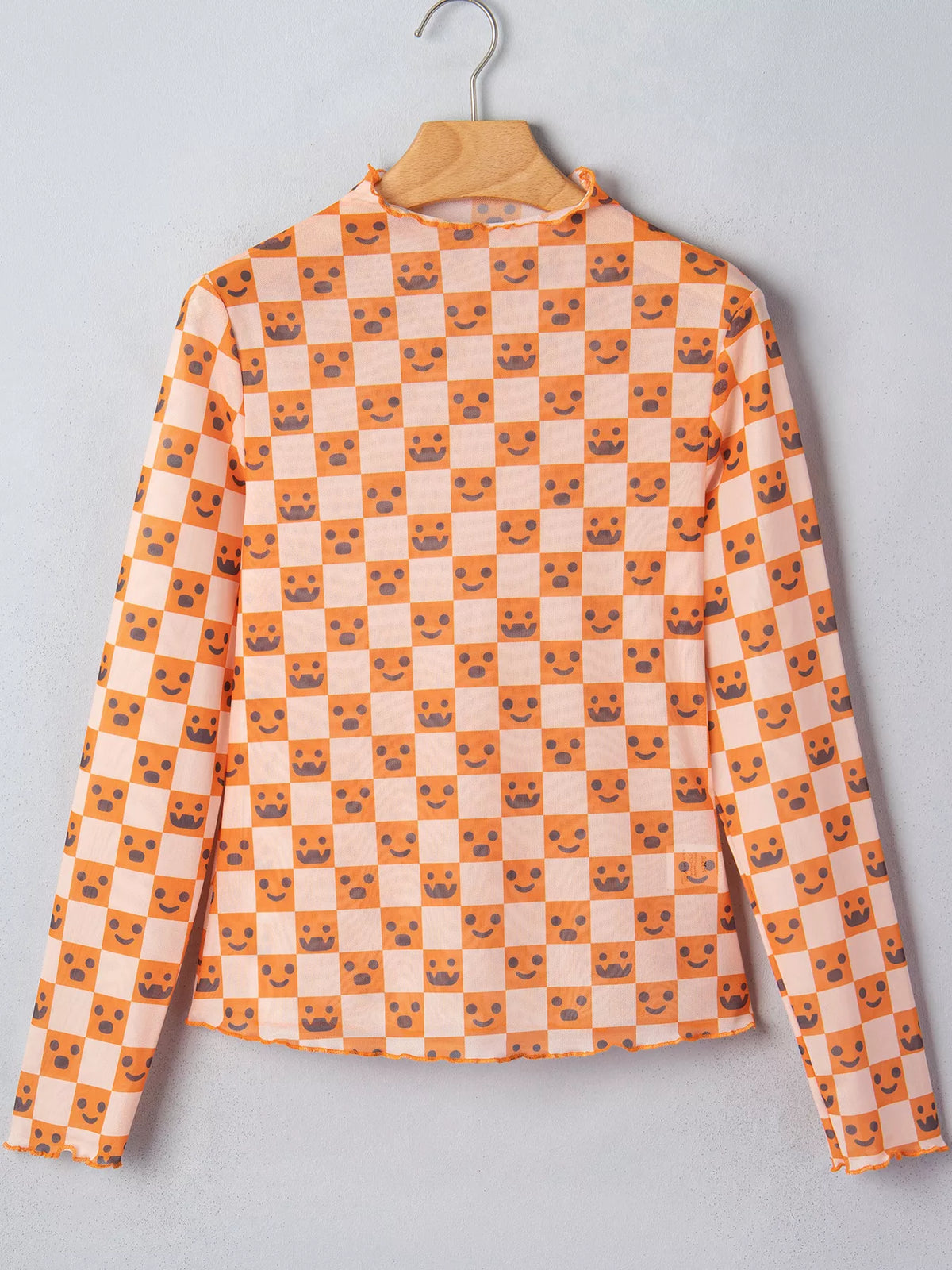 Abstract Halloween Pattern Long Sleeve Mock Neck Blouse - Sherbet - View 6