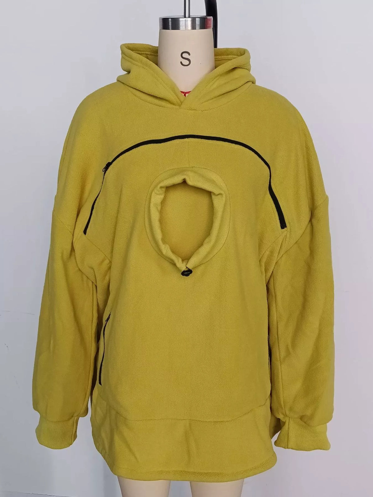 Full Size Fleece Pet-Carrying Hoodie with Cat Pouch Plus Size - Yellow - View 15
