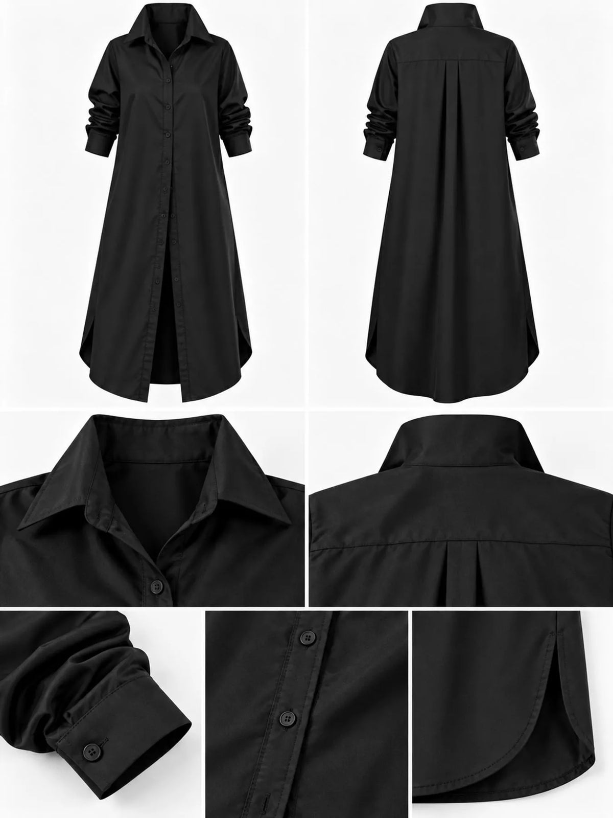 Plus Size Longline Button-Down Shirt - Black - View 12