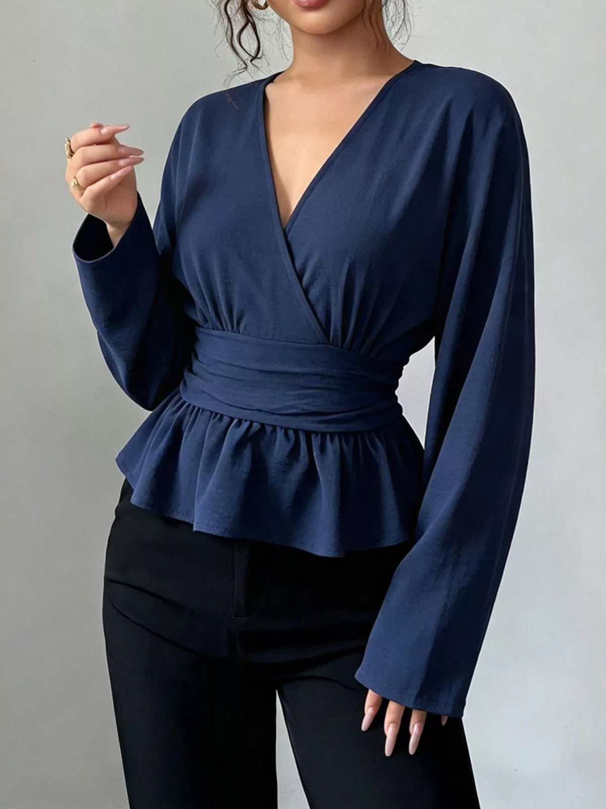 Surplice Long Sleeve Wrap Blouse - All Colors - View 1