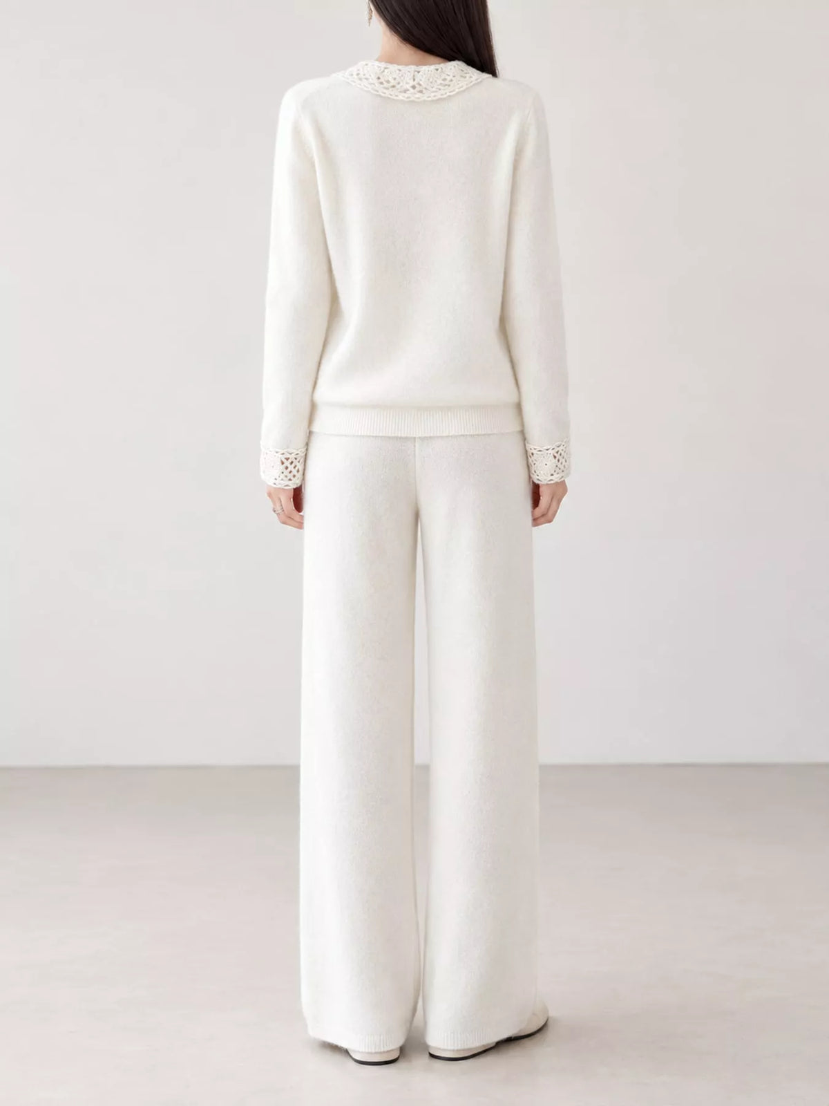 Lace-Collar Button Down Knit Cardigan - White - View 20