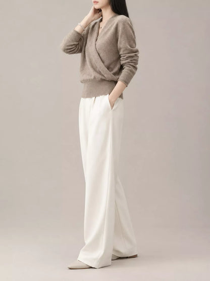 Wrap-Front Long Sleeve Sweater - Camel - View 5