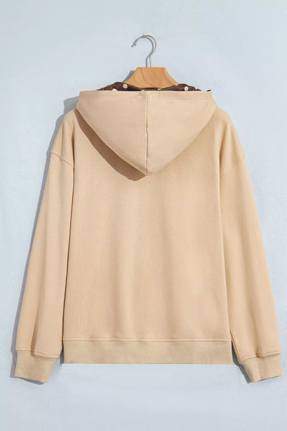 Polka Dot Zip-Up Hoodie - Camel - View 4