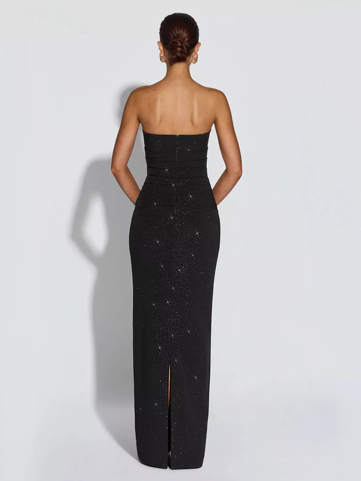 Slit Glitter Tube Maxi Dress with Scarf - Black - View 6