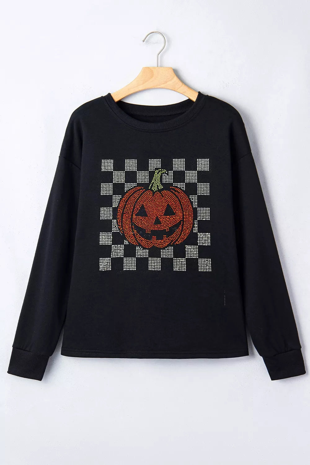 Rhinestone Pumpkin Long Sleeve Sweatshirt - Black - View 4