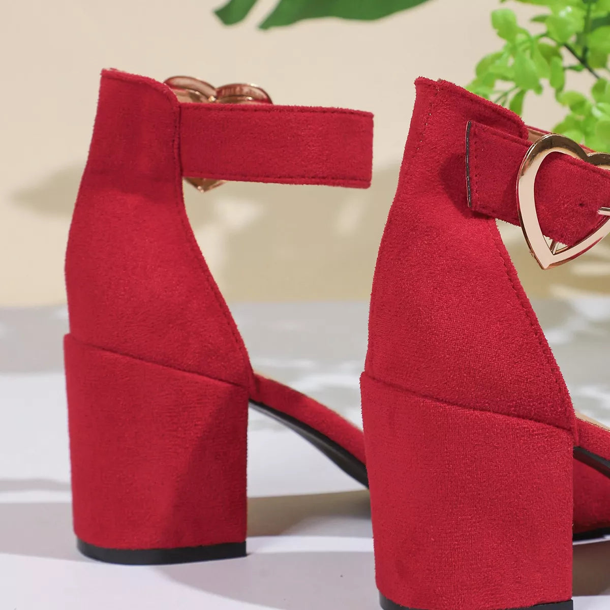 Open Toe Block Heels Sandals - Red - View 5