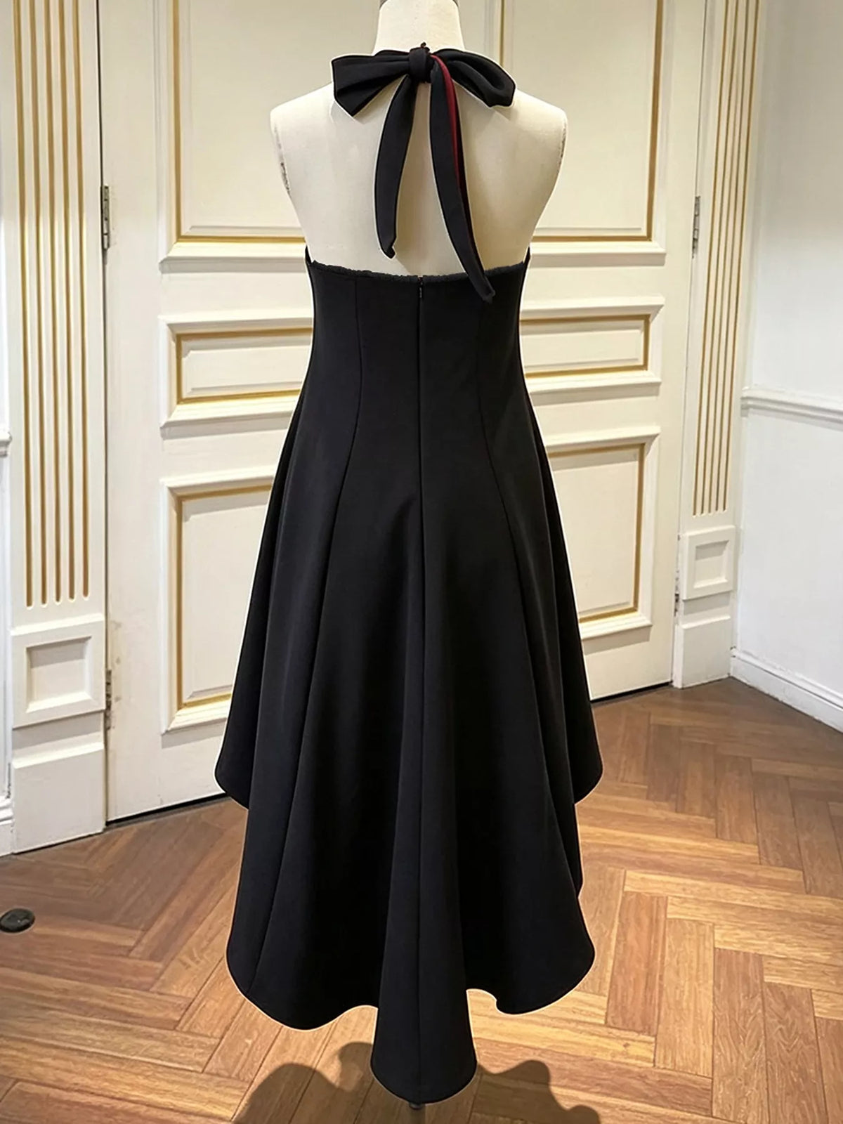 High-Low Halter Neck Dress - Black - View 6