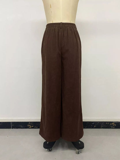 High-Waisted Wide-Leg Pants - Coffee Brown - View 11