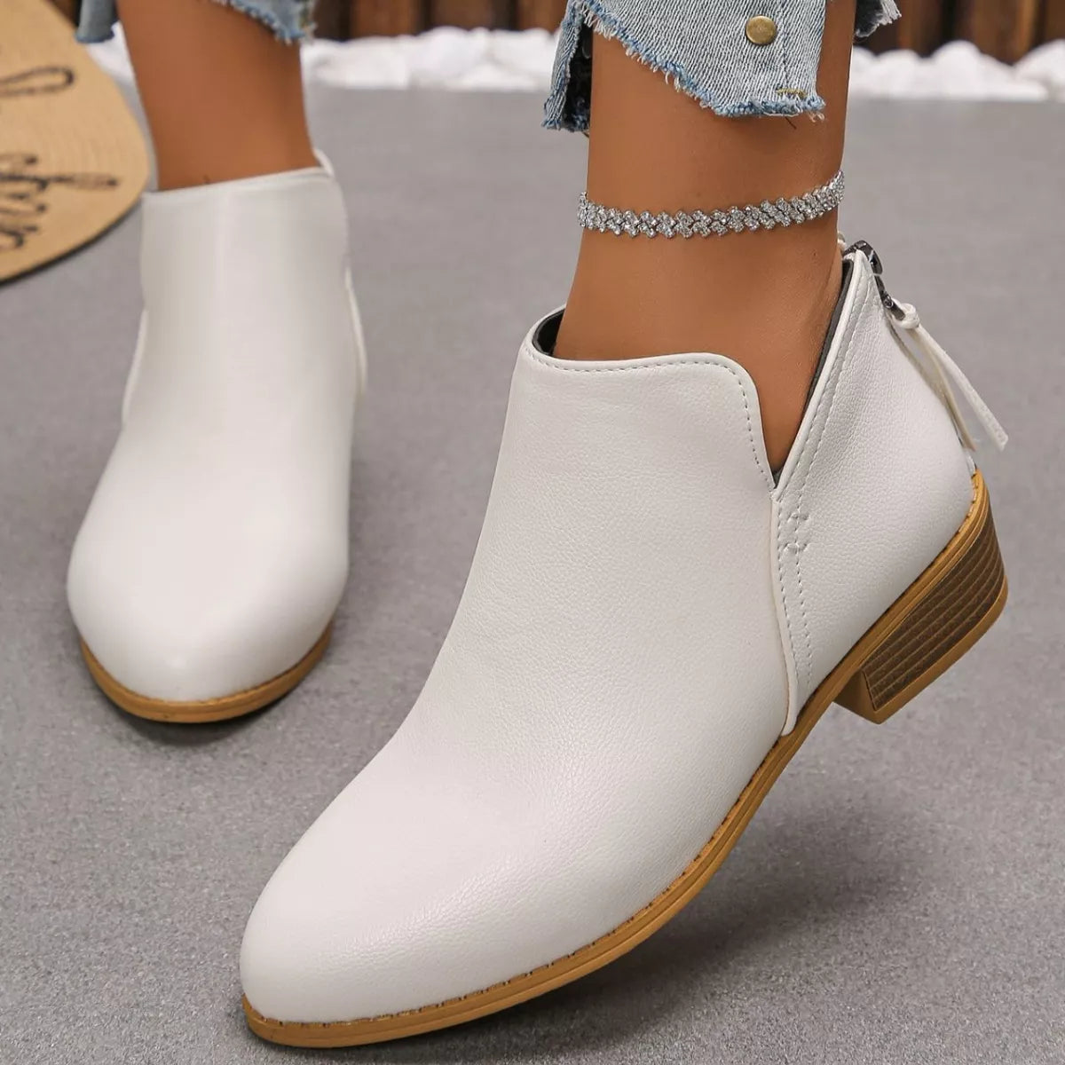 Point Toe Block Heels Boots - White - View 16