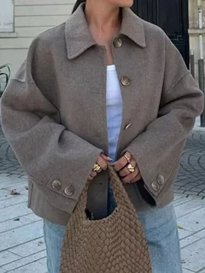 Button-Up Dropped Shoulder Outerwear - Taupe - View 2