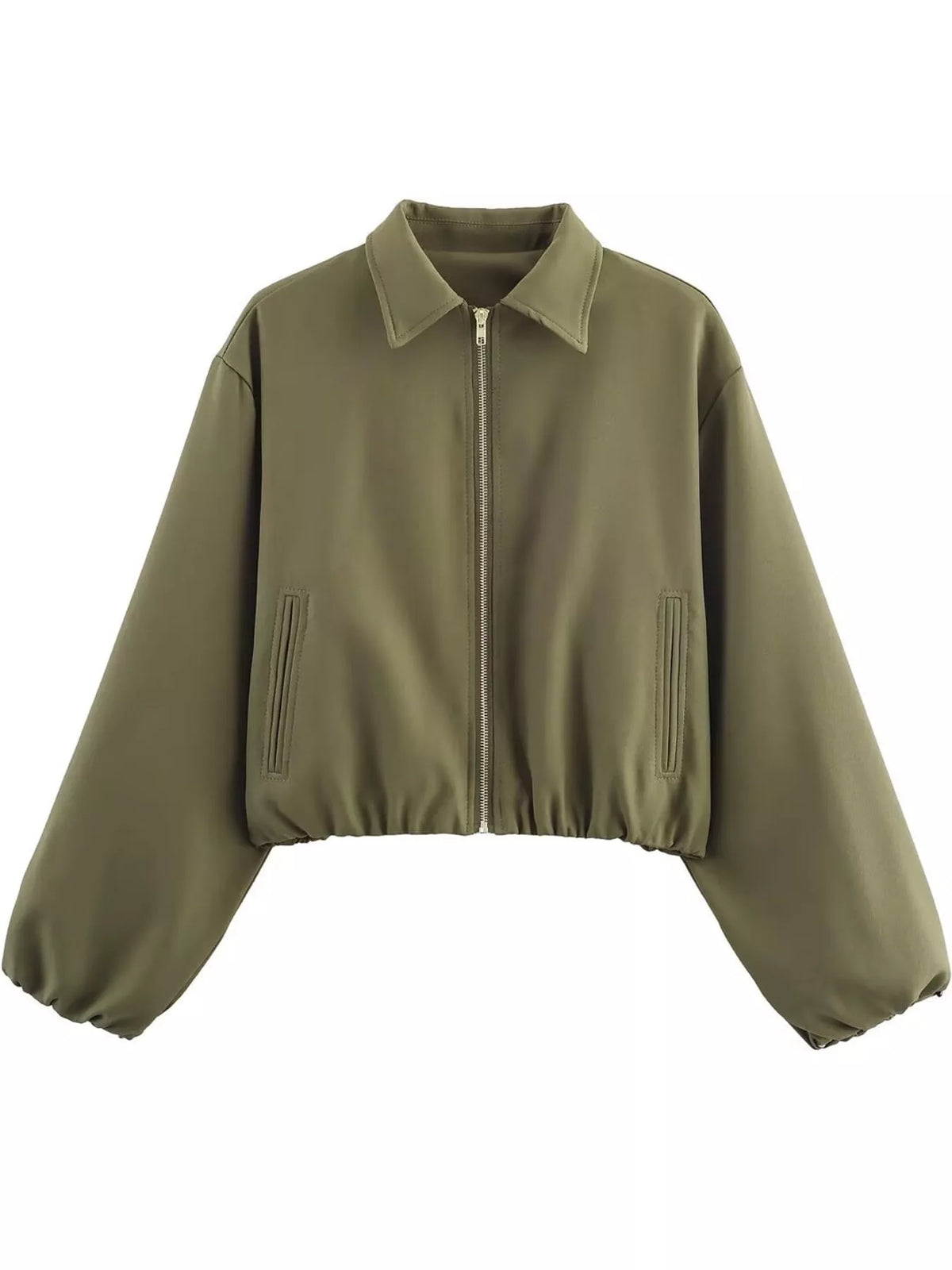 Cropped Zip-Up Jacket - Green - View 14