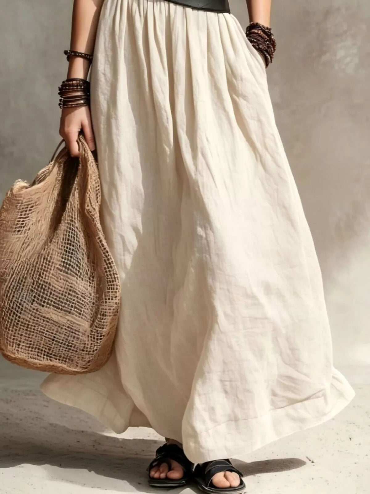 Full Size Round Neck Sleeveless Maxi Dress Plus Size - Cream - View 3