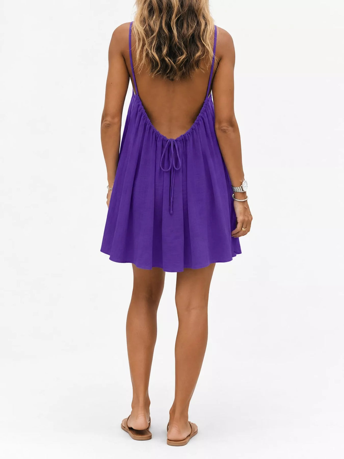 Full Size Backless Spaghetti Strap A-Line Mini Dress Plus Size - Dark Purple-Style C - View 73