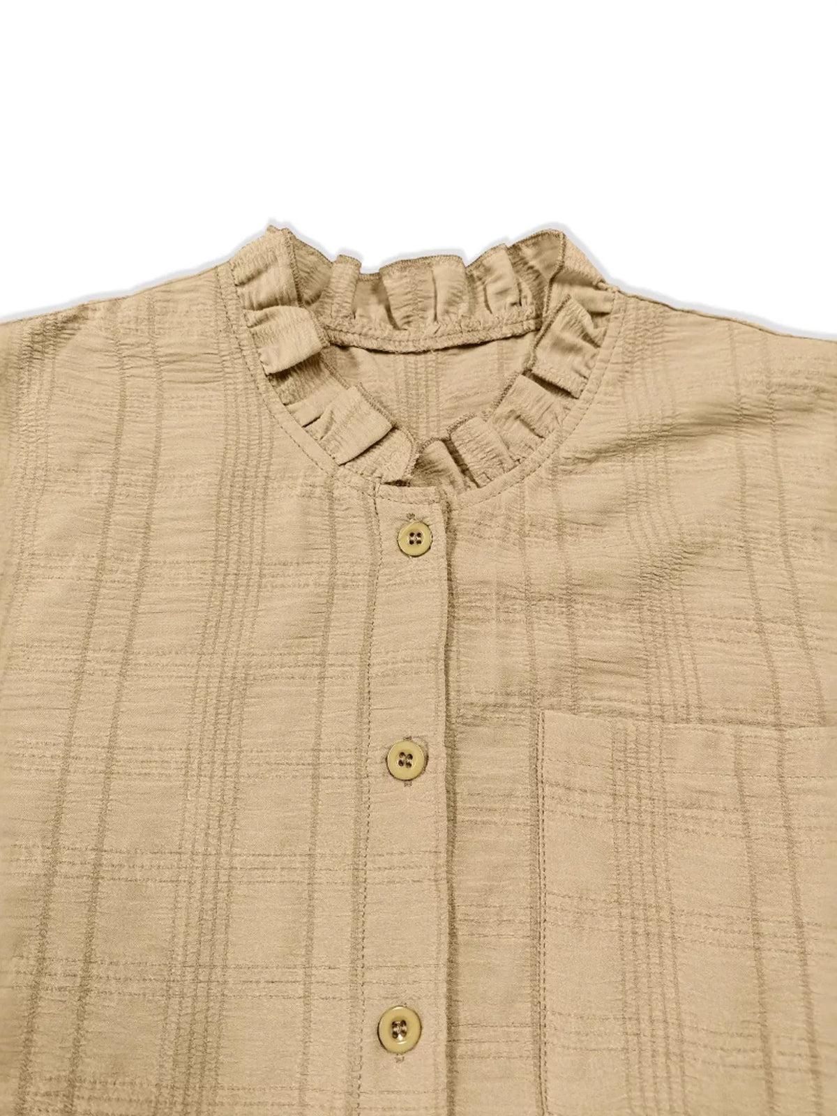 Frill Button Down Long Sleeve Shirt - Yellow - View 2