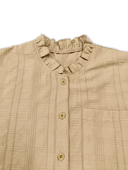 Frill Button Down Long Sleeve Shirt - Yellow - View 2