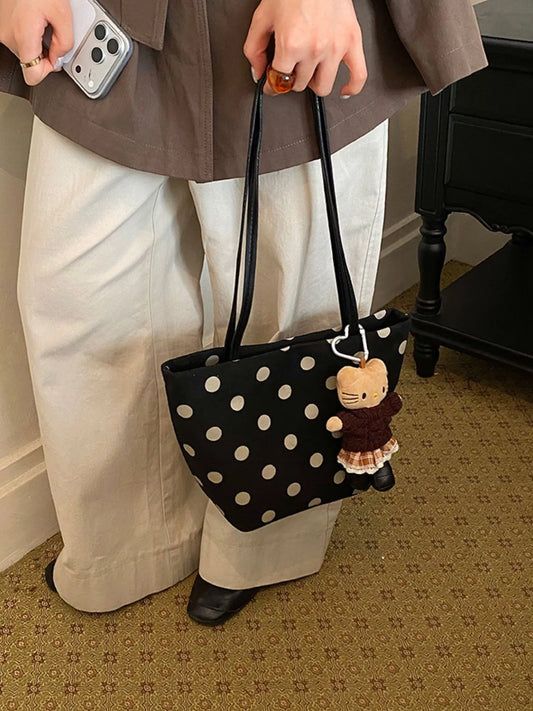 Polka Dot Shoulder Bag - Black - View 1