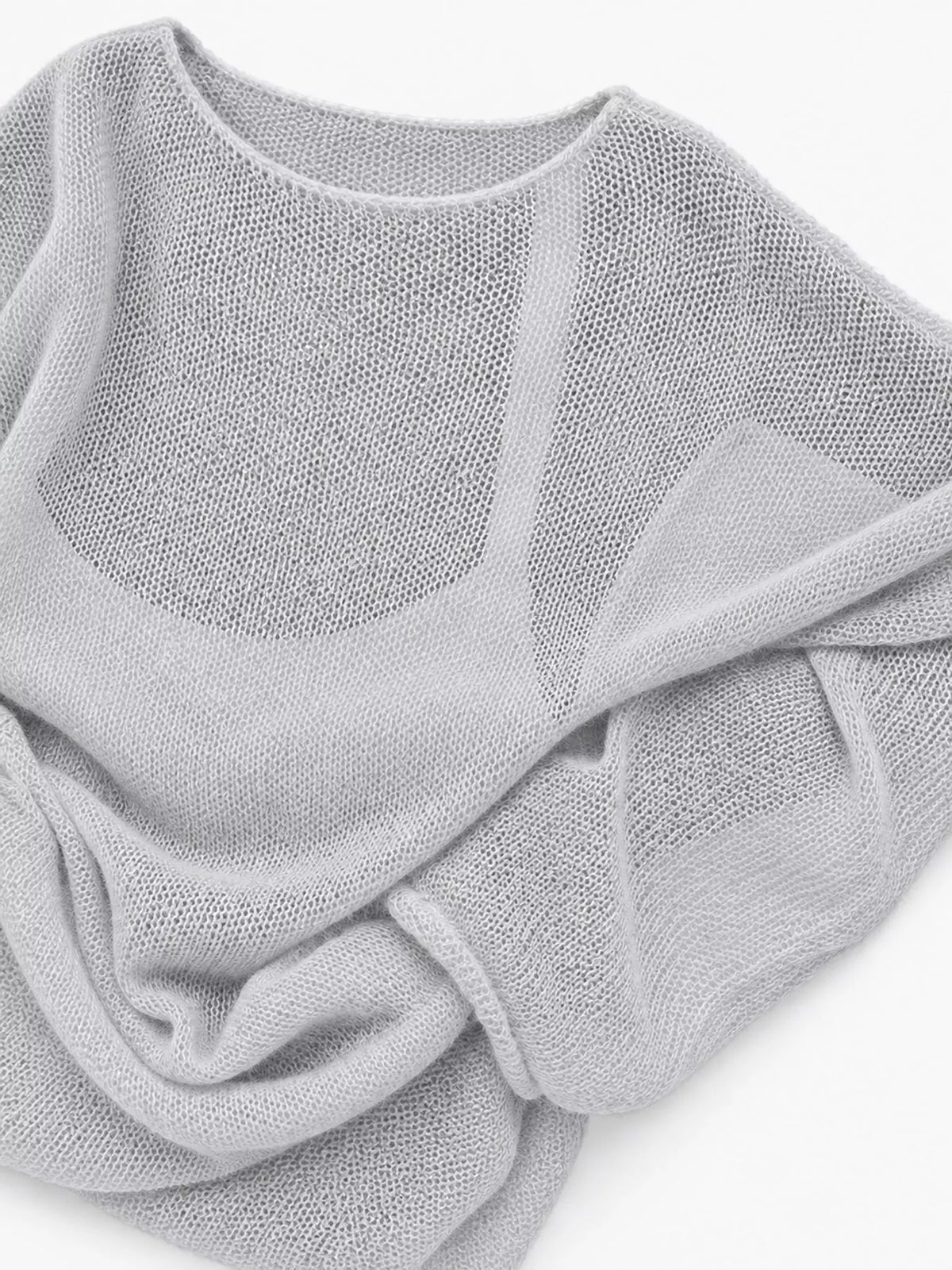 Full Size Sheer Lightweight Knit Top Plus Size - Light Gray - View 70