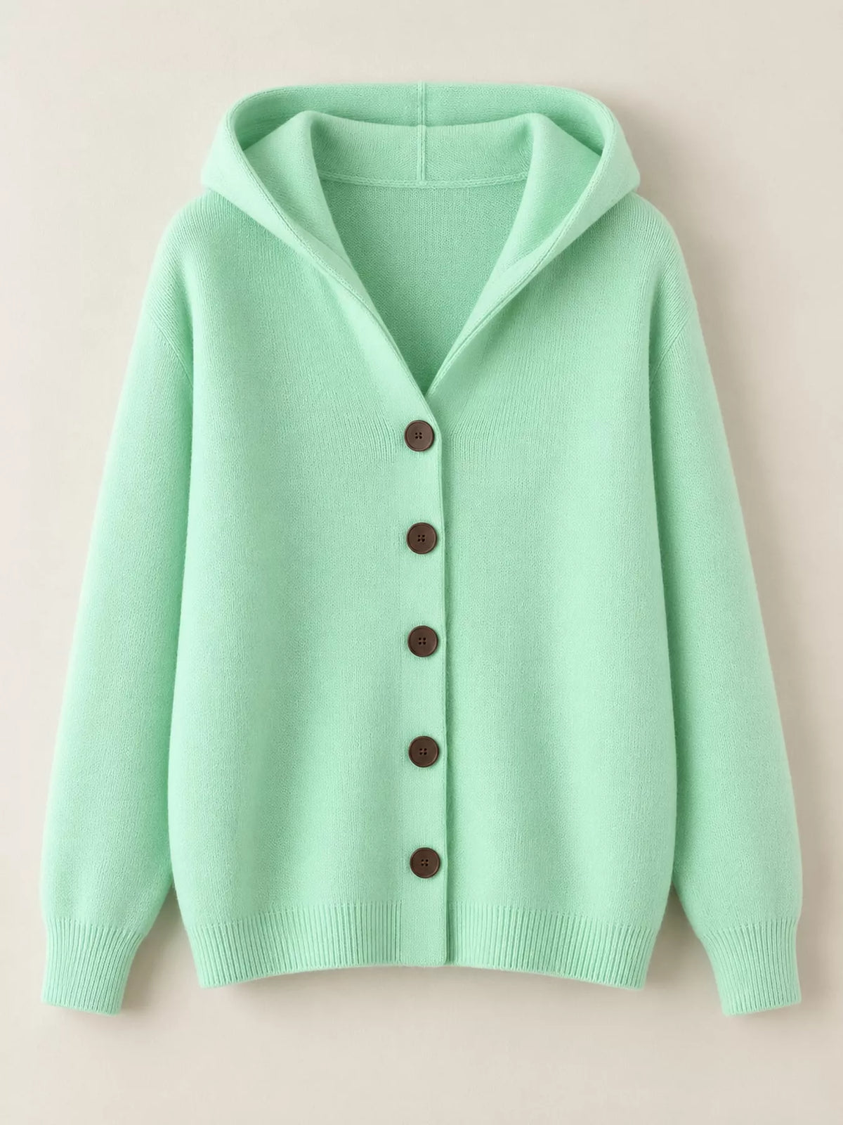Full Size Hooded Button-Down Knit Cardigan Plus Size - Gum Leaf - View 4