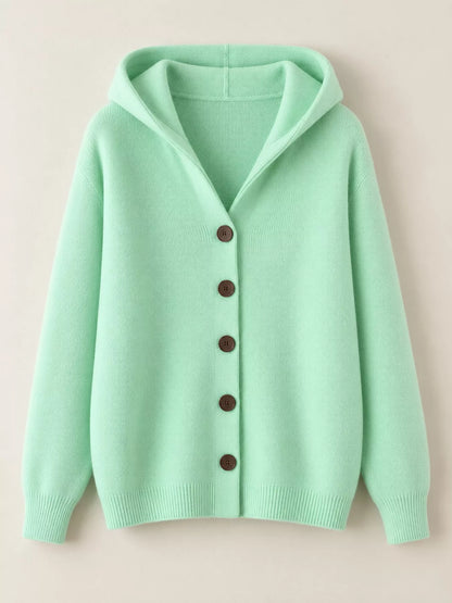 Full Size Hooded Button-Down Knit Cardigan Plus Size - Gum Leaf - View 4