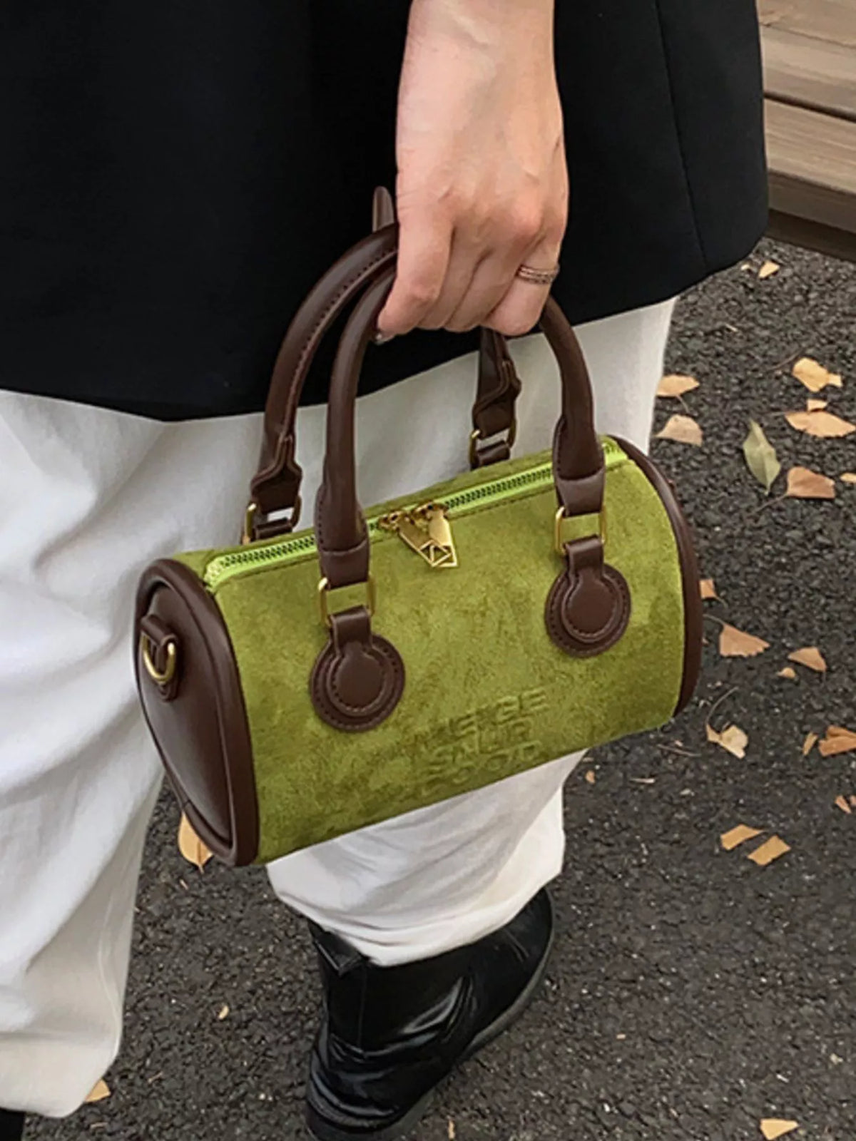 Barrel Crossbody Bag with Top Handle - Green - View 8