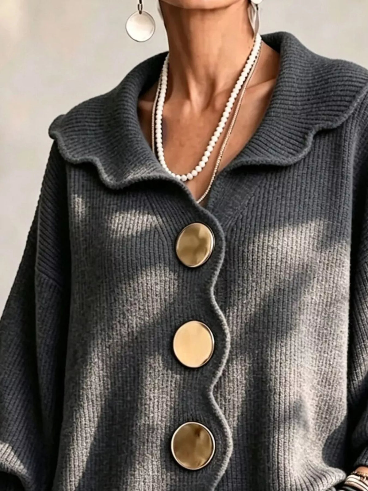 Full Size Scalloped-Edge Button-Down Cardigan Plus Size - Dark Gray - View 2