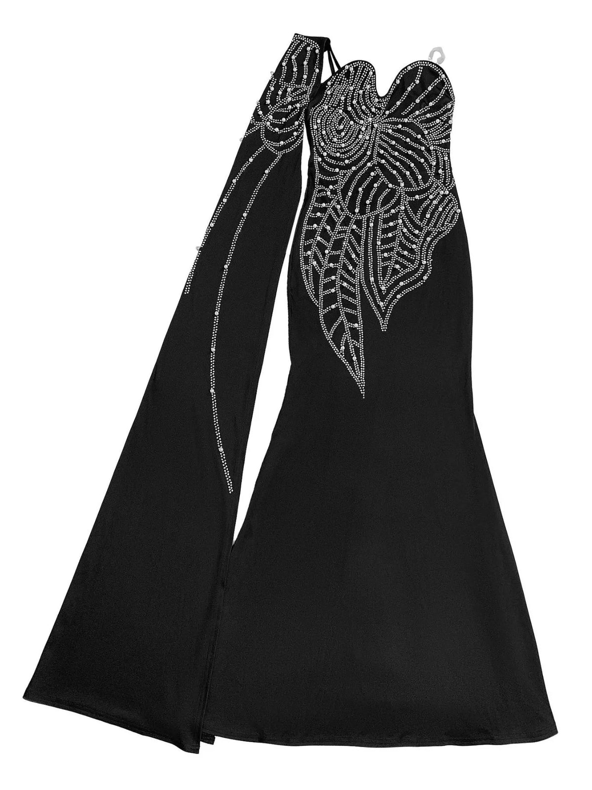 Rhinestone Pearl Detail One-Shoulder Mermaid Maxi Dress - Black - View 7