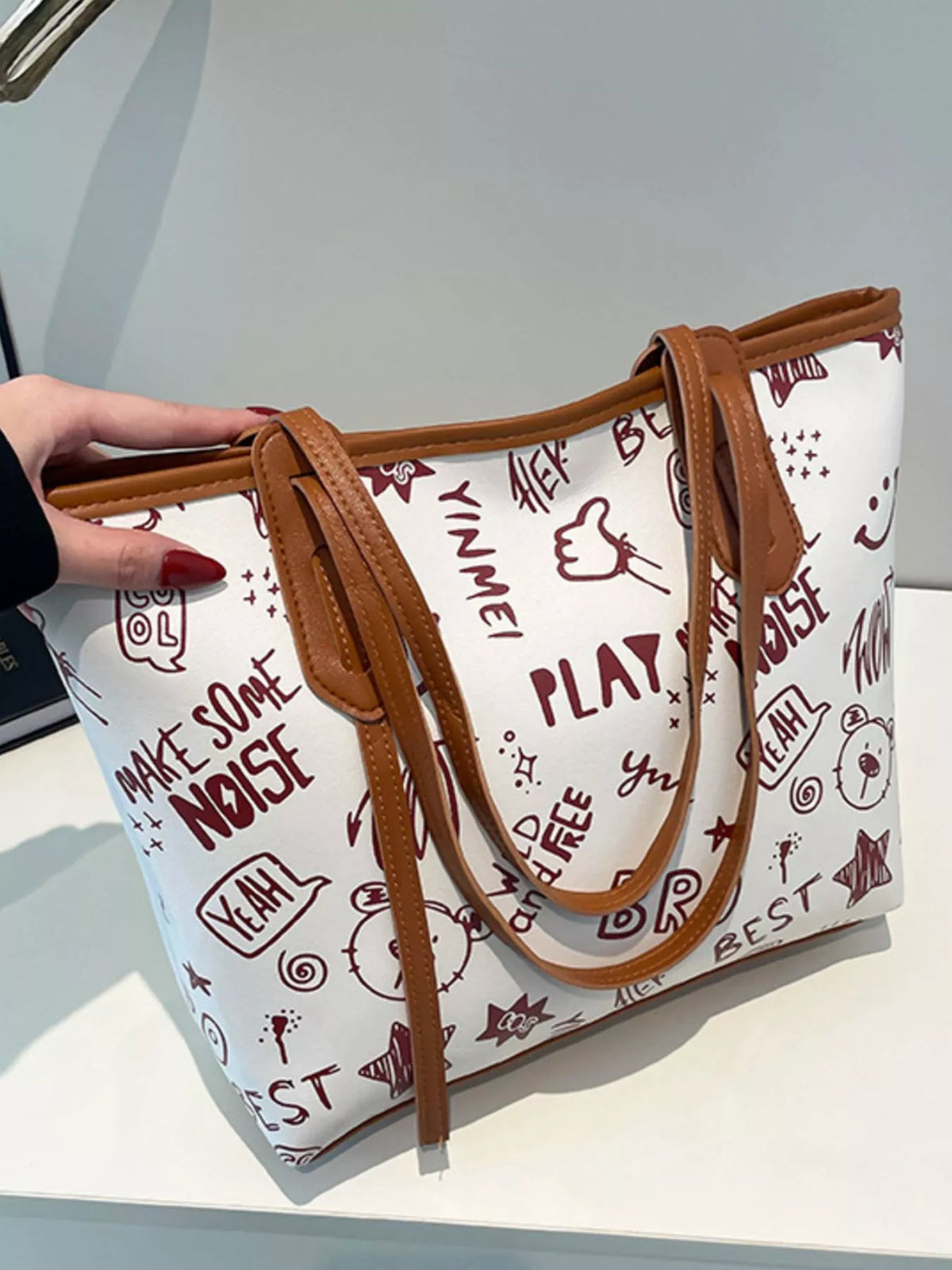 Graffiti Print Casual Tote Bag - Brown - View 19