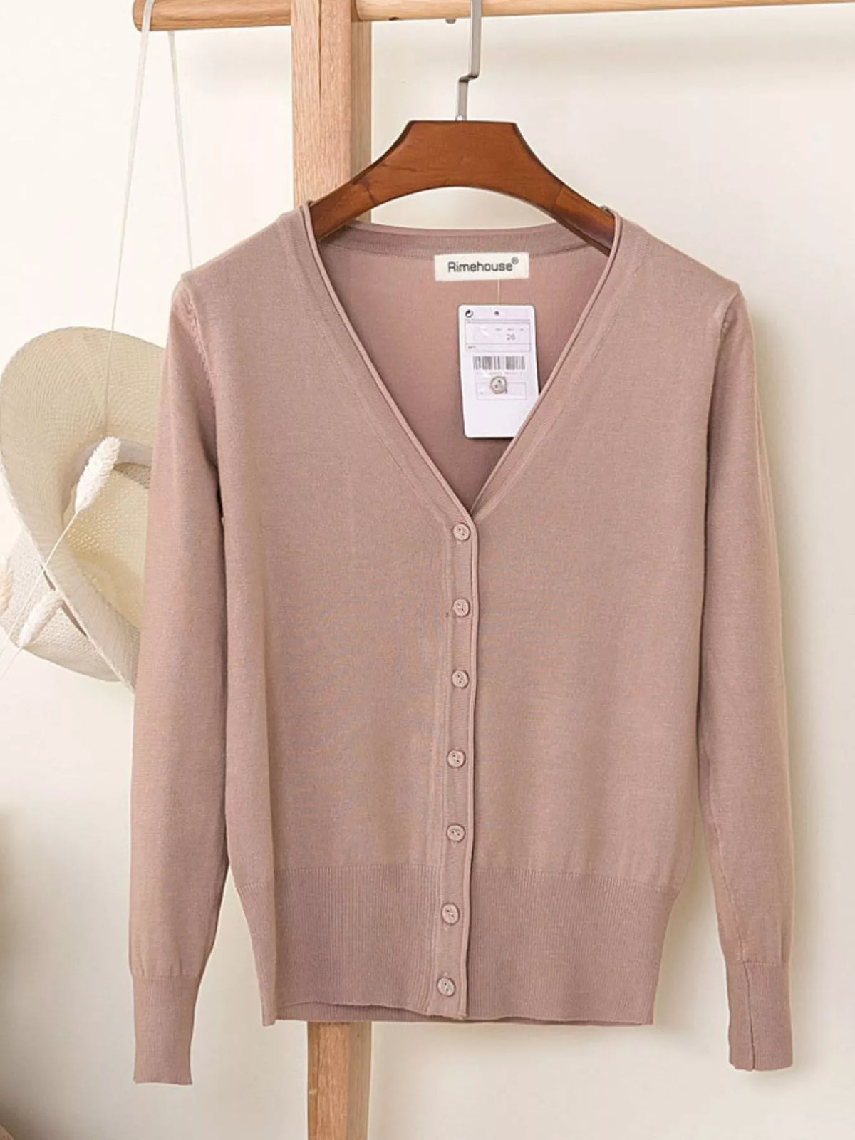 Classic V-Neck Button-Down Knit Cardigan - Camel - View 54
