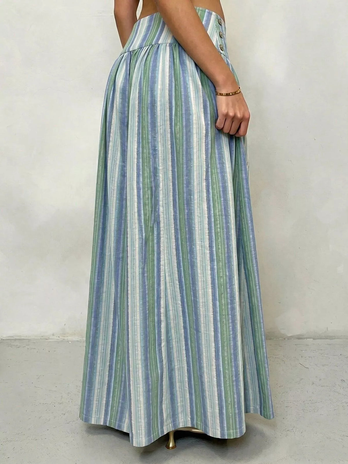 High-Waisted Striped Wide-Leg Casual Pants - Blue-green Stripes - View 10