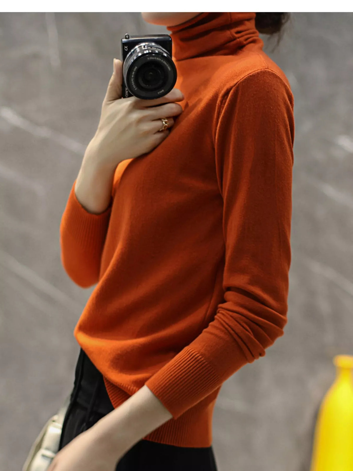 Full Size Slim-Fit Turtleneck Knit Top Plus Size - Orange - View 32