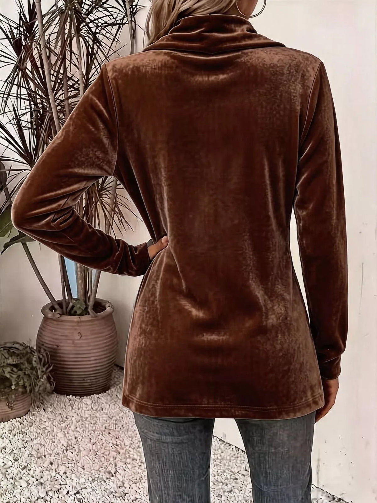 Full Size Velvet Open-Front Cardigan Plus Size - Dark Brown - View 4