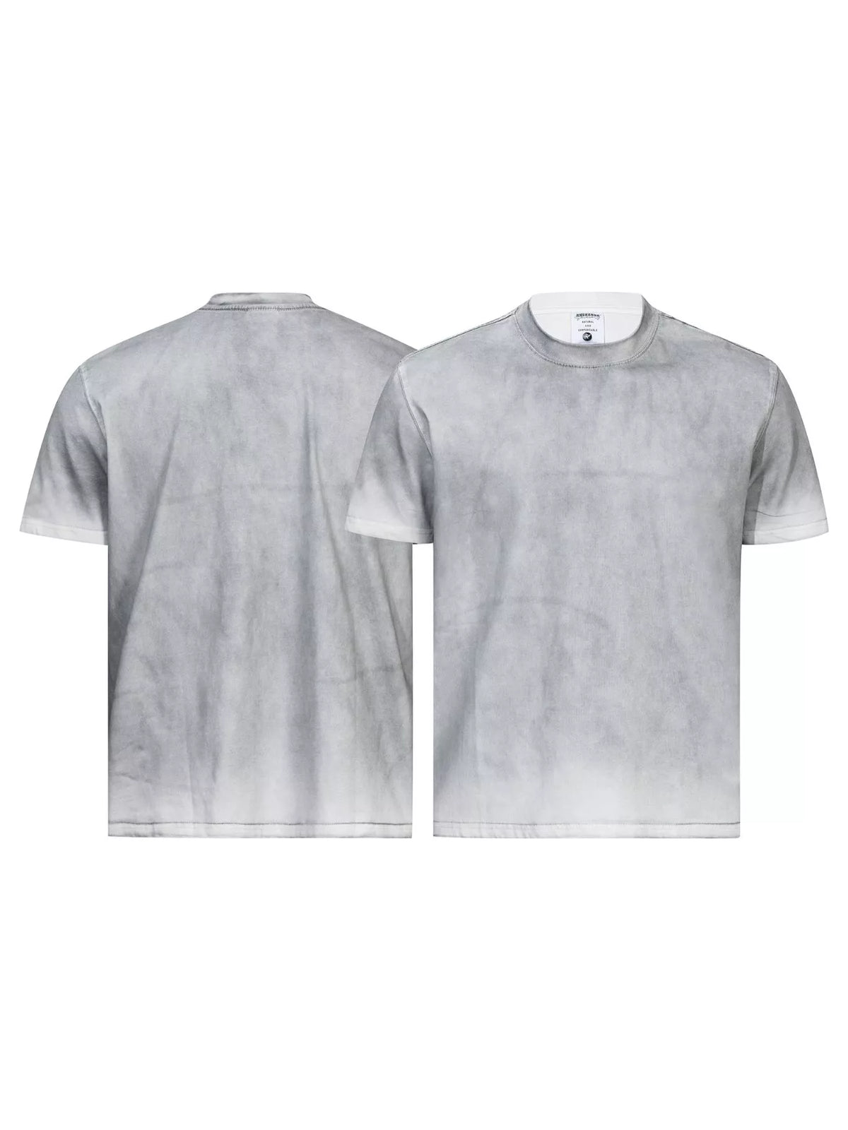 Men's Washed Round Neck Short Sleeve T-Shirt - White Gray - View 5