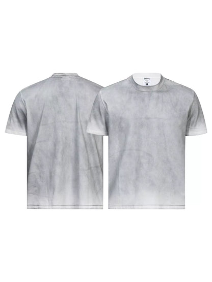 Men's Washed Round Neck Short Sleeve T-Shirt - White Gray - View 5