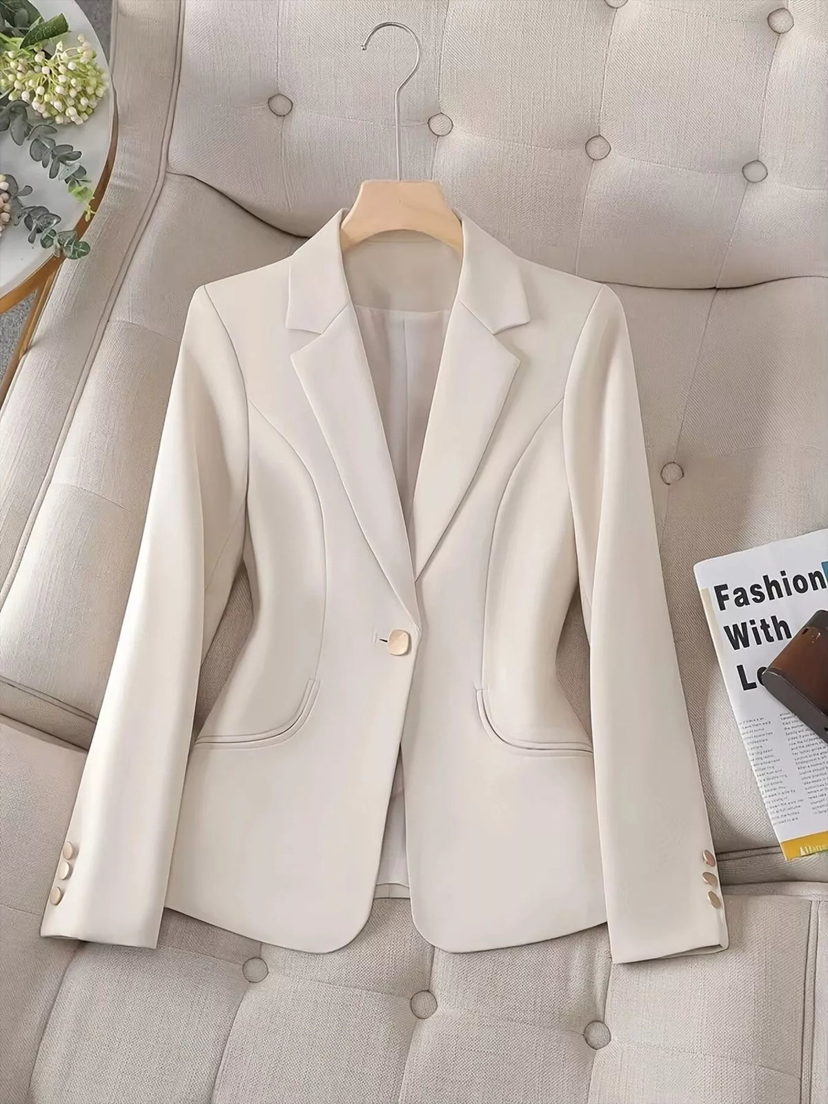 Slim-Fit Single-Button Blazer - White - View 1