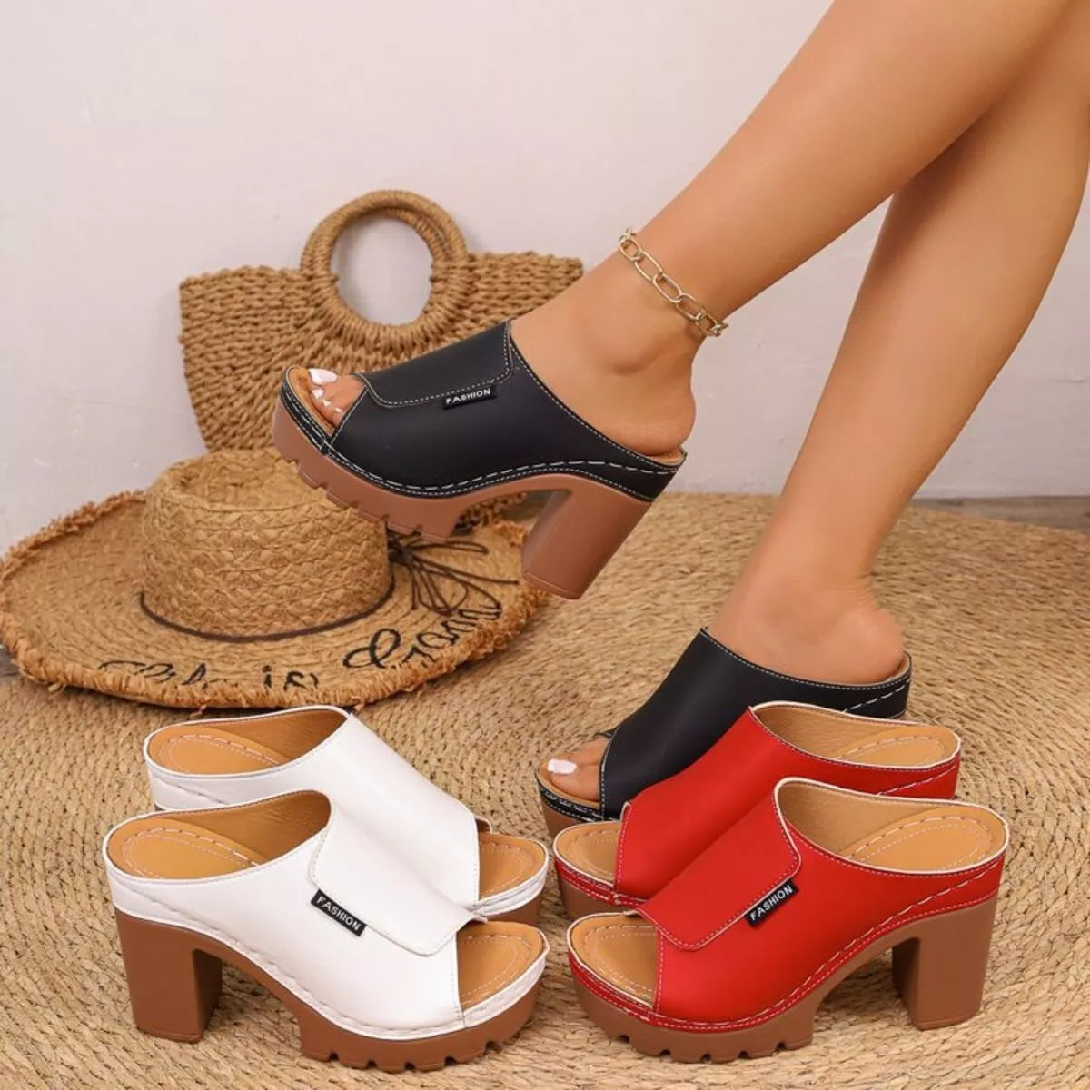 Open Toe Block Heels Sandals - Color comparison - View 1